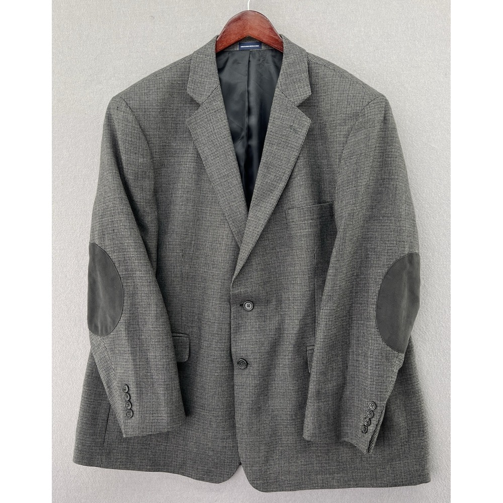 Stanford Essentials Grey Tweed 100% Wool 40R Jacket Blazer Suede Elbow Patches